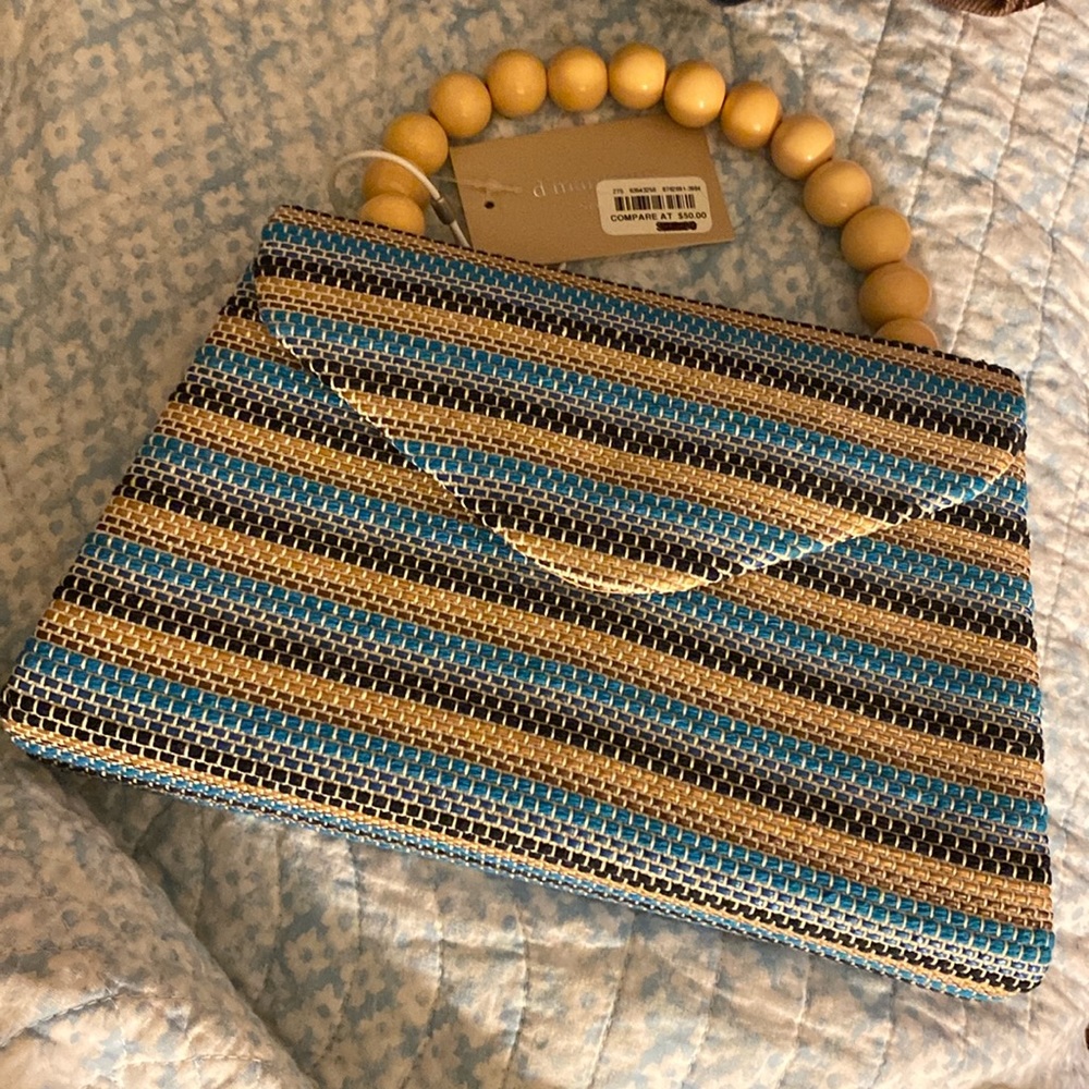 Women’s Hand held Pocketbook with Faux Beaded Handle, 6” x 9”